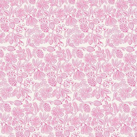 Primavera, Moxie Floral, Neon Pink Neon Pigment Fabric, RP308-NP1NP, By Rifle Paper Co, Cotton + Steel, Sold by the 1/2 yard or the yard