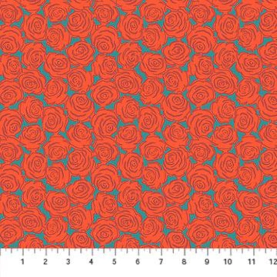 Yesterday, Rosette, in Tomato, AMT159-23V, Northcott Fabrics, Anna Maria Textiles, sold by the yard