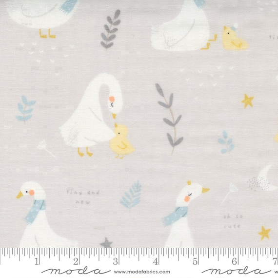 60" Little Ducklings Gauze Grey, 25100 14DG Moda, By Paper And Cloth, Sold by the 1/2 yard or the yard