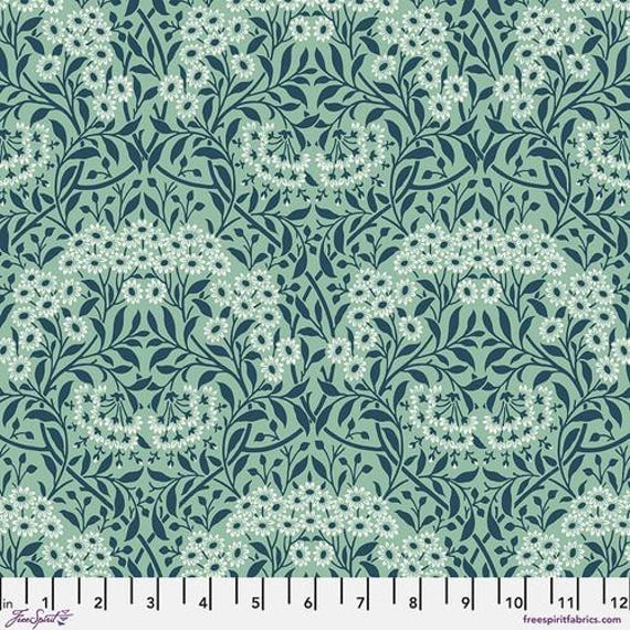 Buttermere, Michaelmas Daisy, in Mint, By The Original Morris & Co., FreeSpirit, sold by the 1/2 yard or the yard