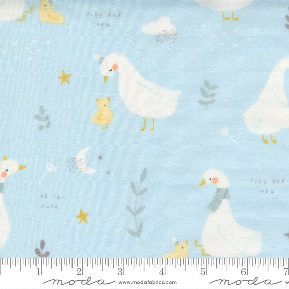 60" Little Ducklings Gauze Blue, 25100 15DG Moda, By Paper And Cloth, Sold by the 1/2 yard or the yard