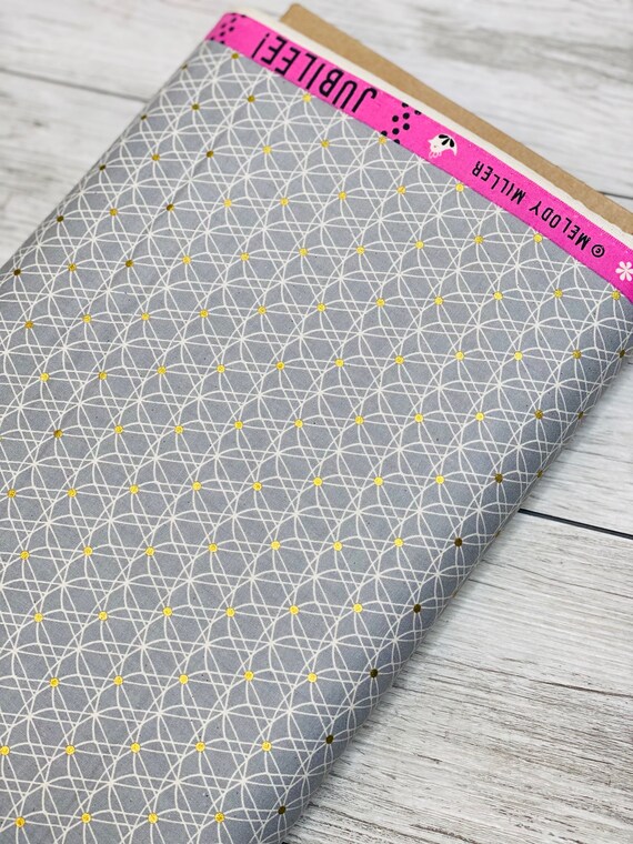 M0050-001 Jubilee, Crinoline - Grey Unbleached Cotton Metallic Fabric- Melody Miller- Cotton and Steel/RJR- Sold by the 1/2 yard or the yard