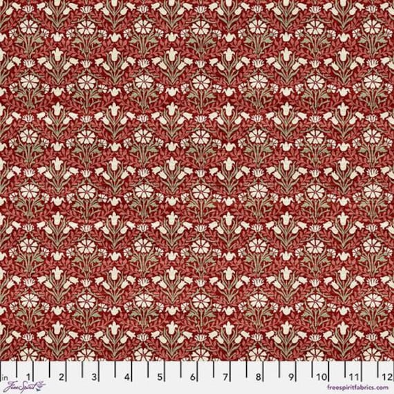 The Cotswold Holiday Collection, Bellflowers, in Red , The Original Morris & Co. FreeSpirit Fabrics, sold by the 1/2 yard or the yard