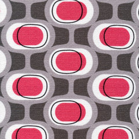 Modern Retro, Orbs Pink, By Tina Vey, For Cloud9 Fabrics, Organic Barkcloth, sold by the 1/2 yard or the yard