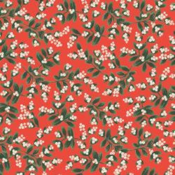 Holiday Classics,  Mistletoe, Red Metallic Fabric, RP601-RE2M , By Rifle Paper Co, for Cotton and Steel, sold by the 1/2 yard or the yard