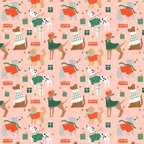 Merry Pawmas, Dapper Dogs, Pink Metallic Fabric, DG201-PI3M, Cotton+Steel, sold by the yard