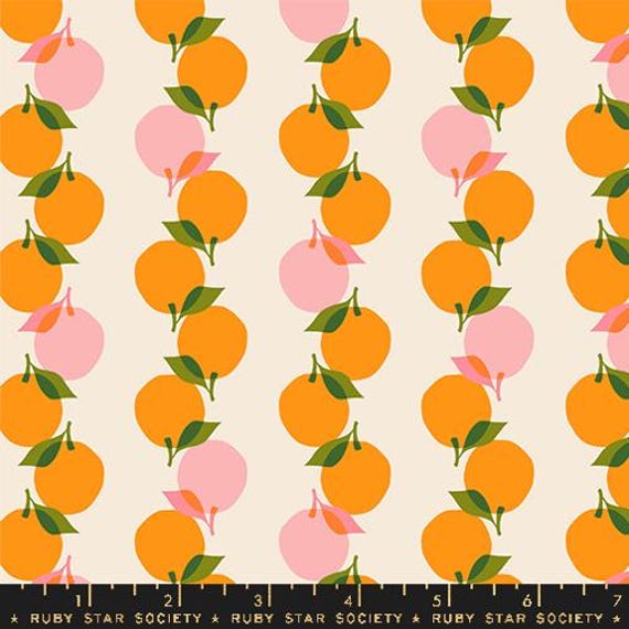 Juicy, Stacked Up-Peaches, in Orange, By Melody Miller, Ruby Star Society, sold by the 1/2 yard or the yard