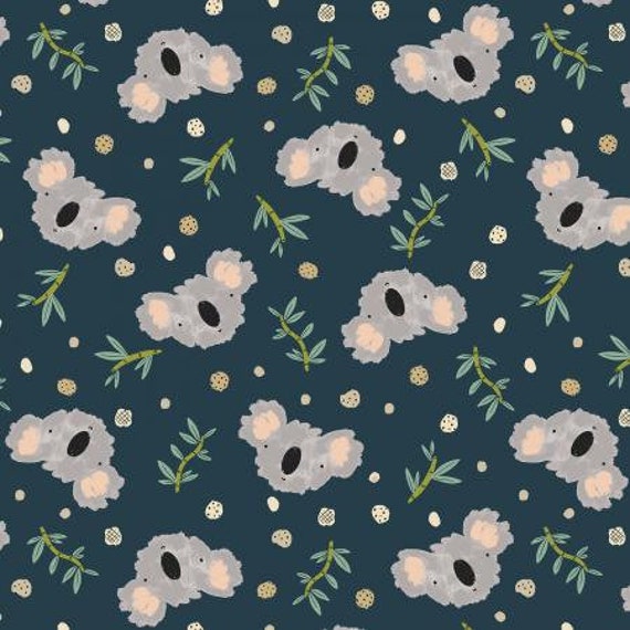 Wild Ones, Koala Dance, Navy Fabric, RJ4100-NA1, Cotton and Steel/ RJR, sold by the 1/2 yard or the yard