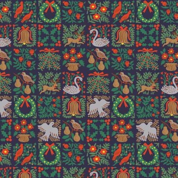 Holiday Classics III, RP616-NA3,  Holiday Tapestry, in Navy Fabric, Rifle Paper Co. Cotton + Steel, Sold by the 1/2 yard or the yard