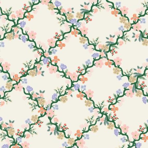Easter, Floral Trellis, in Cream Fabric, Rifle Paper Co, Cotton+Steel, sold by the yard