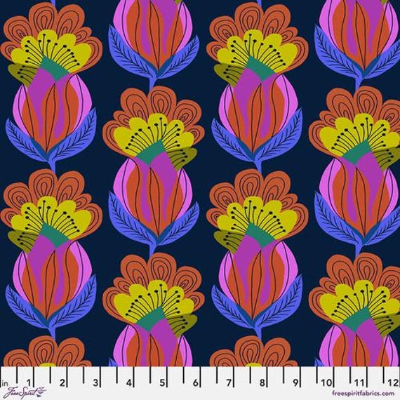 Our Fair Home, Peacock, in Night, By Anna Maria, for FreeSpirit Fabric, sold by the 1/2 yard or the yard