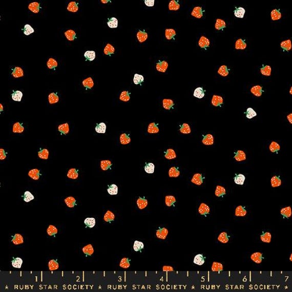 Strawberry, Mini Berry, in Black, by Kimberly Kight, RS3086 13, Ruby Star, Moda, sold by the 1/2 yard or the yard