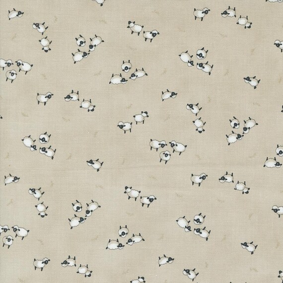 Willows Farm, Sheep In The Pasture , in Mushroom, By Deb Strain, 56105 12, for Moda, sold by the 1/2 yard or the yard