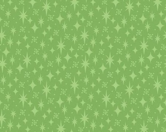 Retro Road Trip - Stars - Green Fabric-by Cotton and Steel/RJR-3621-004 - Sold by the half-yard cut continuous