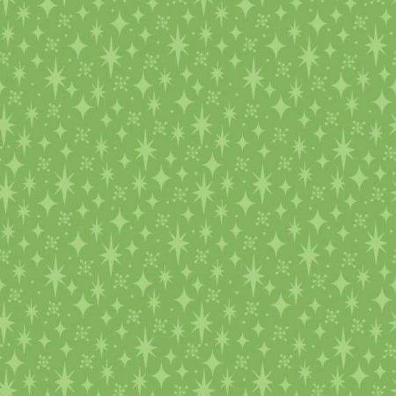 Retro Road Trip - Stars - Green Fabric-by Cotton and Steel/RJR-3621-004 - Sold by the half-yard cut continuous