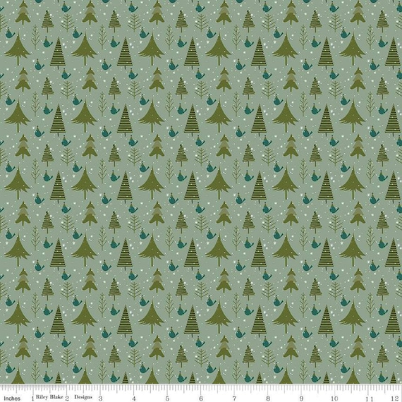 Christmas Is in Town, Trees in Sage, By Sandy Gervais, Riley Blake Designs, sold by the 1/2 yard or the yard