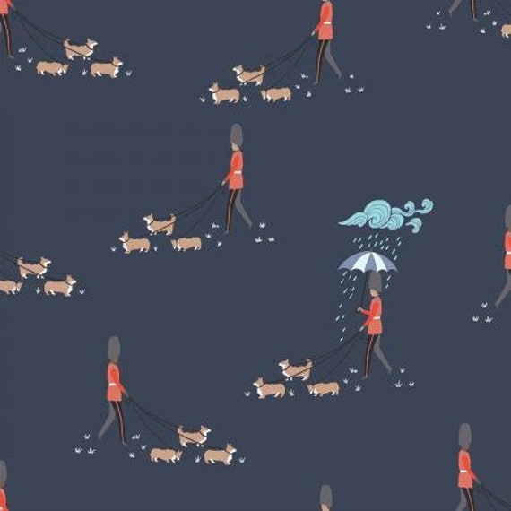 London Town - Reign, Reign, Go Away - Royal Blue Fabric, for Cotton & Steel, sold by the 1/2 yard