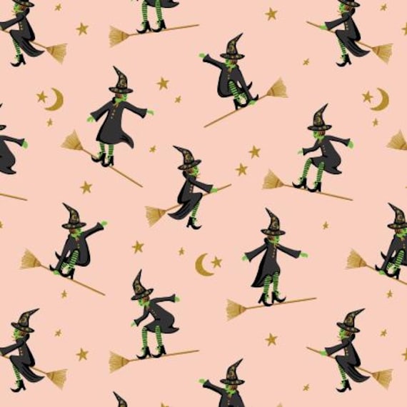 Halloween - Wicked Witches Blush Metallic Fabric Cotton and Steel Sold by the yard