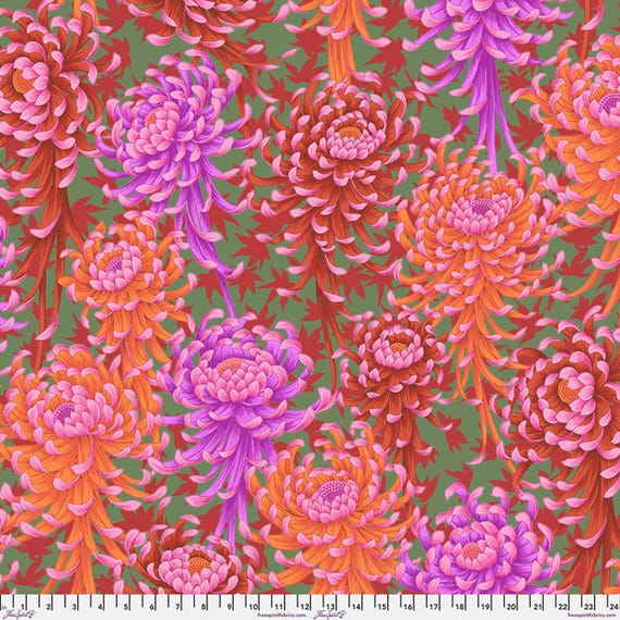 Spider Mums - Red,  August 2025 Collection, by Brandon Mably, Kaffe Fassett Collective, PWPJ135.RED, FreeSpirit Fabrics, sold by the yard