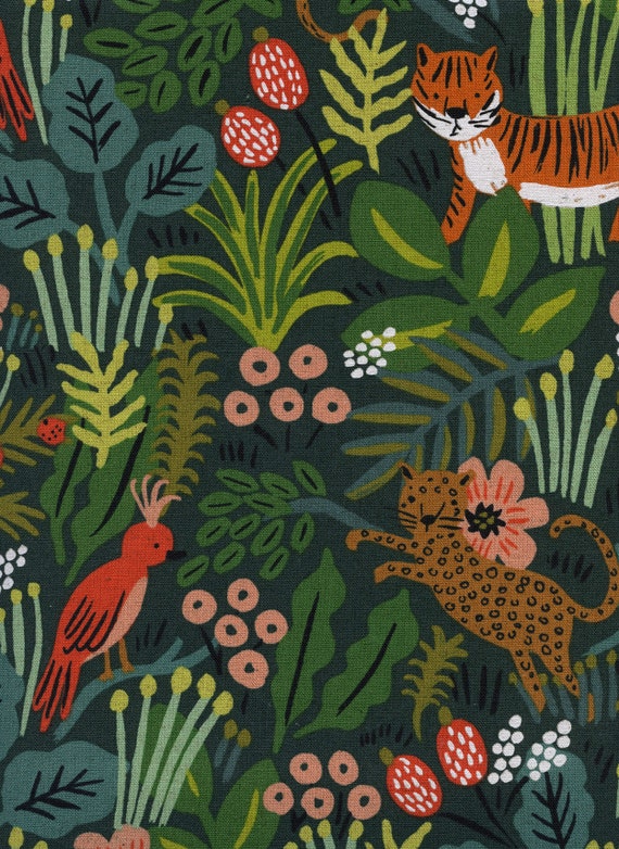 Menagerie - Jungle - Hunter CANVAS Fabric- AB8041-012- Rifle Paper Co.- Cotton and Steel- sold by the 1/2 yard or the yard