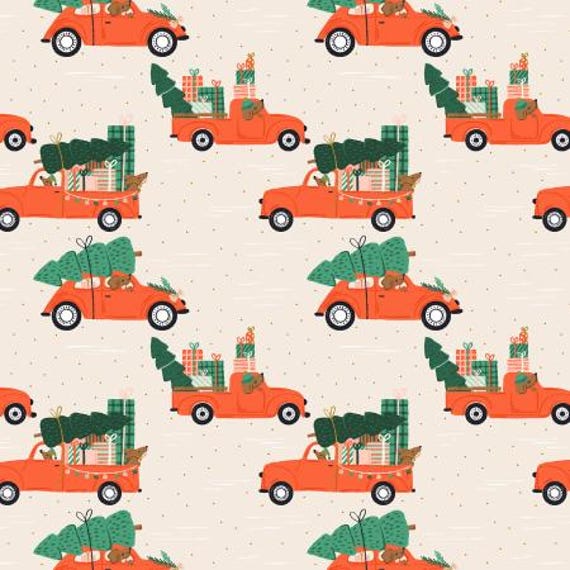 Merry Pawmas, Holiday Haulin' Hounds, Cream Metallic Fabric, DG200-CR3M , Cotton+Steel, sold by the yard