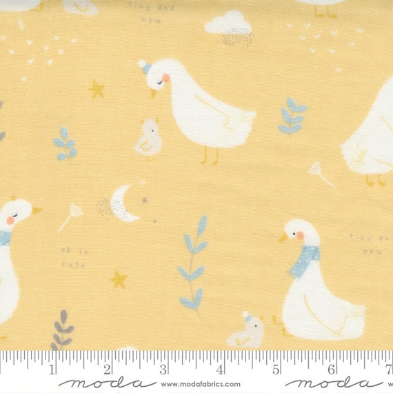 60" Little Ducklings Gauze Mustard, 25100 16DG Moda, By Paper And Cloth, Sold by the 1/2 yard or the yard