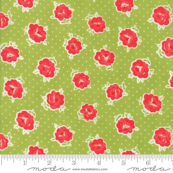 Smitten Lovely Green, 55177 16 Moda, By Bonnie and Camille, sold by the 1/2 Yard - Cut Continuously