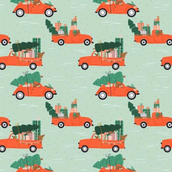 Merry Pawmas,Holiday Haulin' Hounds, in Mint Metallic Fabric, DG200-MI2M, Cotton+Steel, sold by the yard