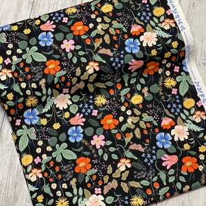 Strawberry Fields- Black CANVAS Pigment Fabric- RP400-BK8CP- Rifle Paper Co- Cotton and Steel/RJR- Sold by the 1/2 yard or the yard