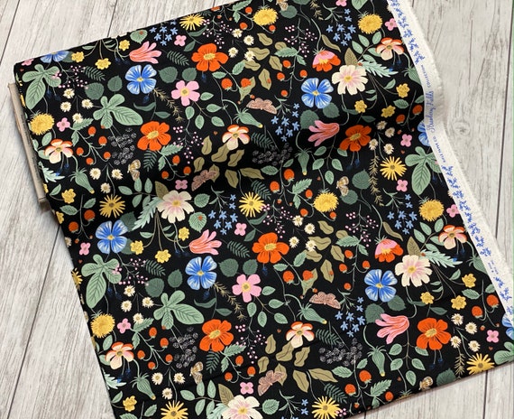 Strawberry Fields- Black CANVAS Pigment Fabric- RP400-BK8CP- Rifle Paper Co- Cotton and Steel/RJR- Sold by the 1/2 yard or the yard