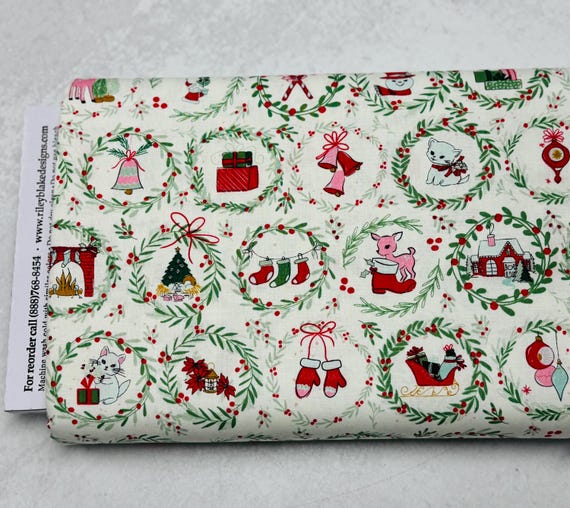 Mistletoe & Holly, Wreaths, in Cloud, by Beverly McCullough for Riley Blake Designs, sold be the yard