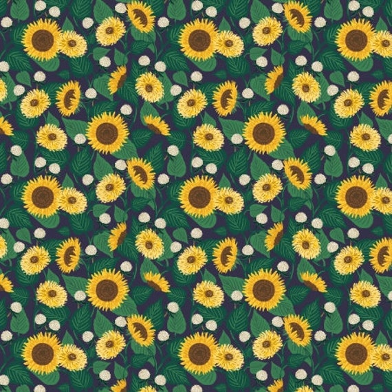 Curio, Sunflower Fields, in Navy Fabric, RP1102-NA2, By Rifle Paper Co, for Cotton+Steel, sold by the 1/2 yard or the yard