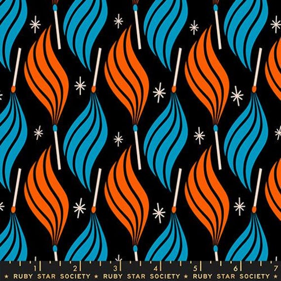 Trinketry, Retro Flames & matches, in Black, By Melody Miller, RS0113 17,  RUBY STAR SOCIETY, sold by the yard