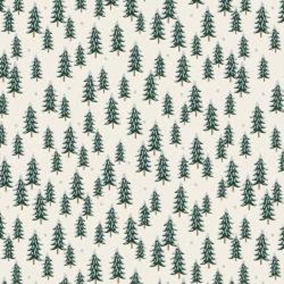 Holiday Classics,  Fir Trees, Silver Metallic Fabric, RP604-SI3M, By Rifle Paper Co, for Cotton and Steel, sold by the 1/2 yard or the yard