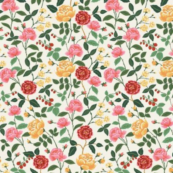 English Rose - Roses - Cream Fabric, RP1400-CR2, Rifle Paper Co, Cotton + Steel, sold by the 1/2 yard or the yard