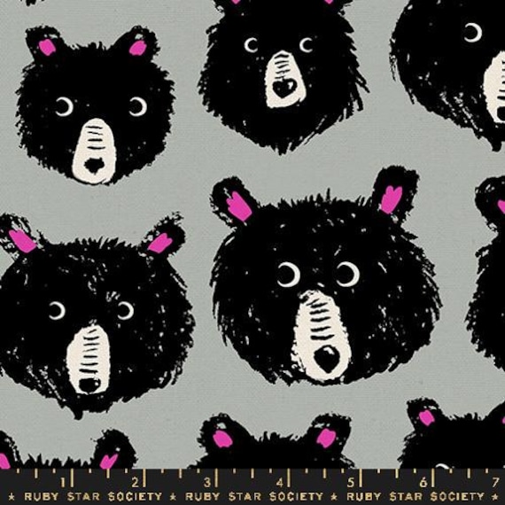 Teddy And The Bears, CANVAS, in Steel, By Sarah Watts, Ruby Star Society, sold by the 1/2 yard or the yard