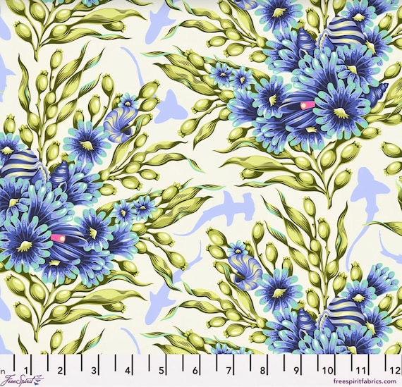 Floral Reef,  Shadow Sharks, in Marine, PWTP267-MARINE, By Tula Pink, FreeSpirit Fabrics, sold by the yard