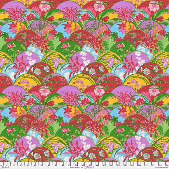 Temple Garden, Floral Fans, in Multi colors, By Snow Leopard Designs, For FreeSpirit Fabrics, sold by the 1/2 yard or the yard