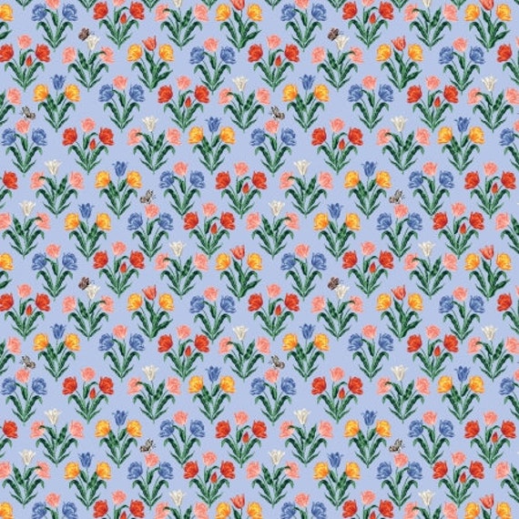 Curio, Tulips, Light Blue Fabric,RP1107-LB2, By Rifle Paper Co, for Cotton+Steel, sold by the 1/2 yard or the yard