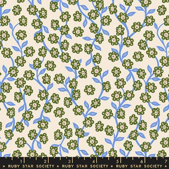 Hello Alice, Chatty Garden Florals, in Shell, RS2128 11, Ruby Star, sold by the yard