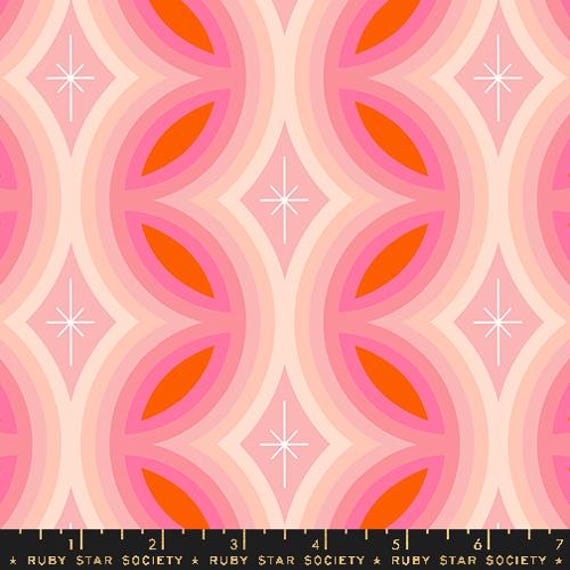 Juicy, Rattan Geometrics Stripe Border Retro, in Balmy, By Melody Miller, Ruby Star Society, sold by the 1/2 yard or the yard