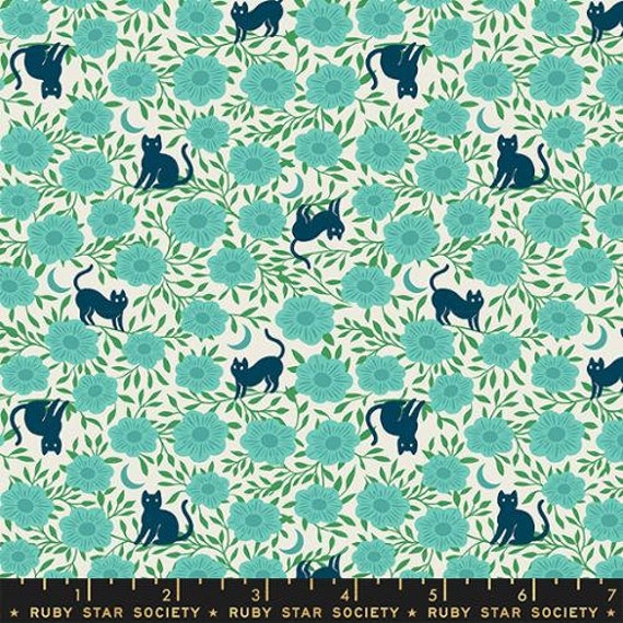 Backyard, Hiding Cat, in Succulent, RS2088 11, by  Sarah Watts, for Ruby Star, Moda, sold by the 1/2 yard or the yard