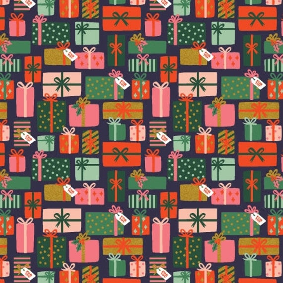 Holiday Classics, Holiday Gifts, Navy Metallic Fabric, Rifle Paper Co,  Cotton+Steel, sold by the 1/2 yard or the yard