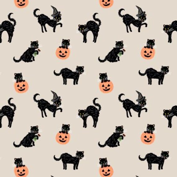 Halloween,  Black Cat, Linen Fabric, RP1302-LI3, Rifle Paper Co, Cotton+Steel, sold by the 1/2 yard or the yard