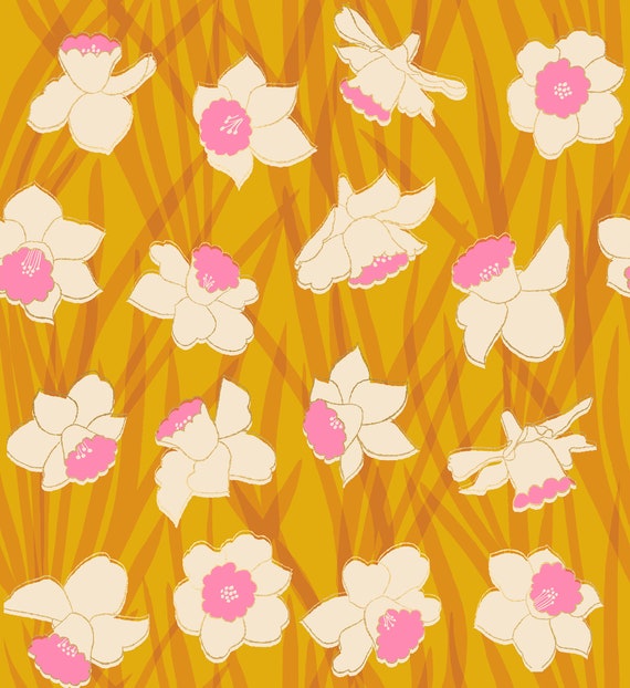 Reverie, Daffodils, in Goldenrod Metallic, By Melody Miller, RS0049 11M Ruby Star, sold by the 1/2 yard or the yard