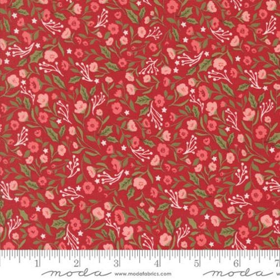 Berry And Pine, Christmas Posies Florals, in Cranberry, By Lella Boutique, 5241 14, Moda, sold by the yard