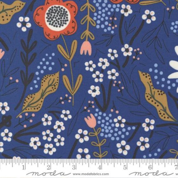 Birdsong, July Floral, in Bluebird, By Gingiber, 48351 15, Moda Sold by the 1/2 yard or the yard