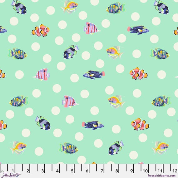 Floral Reef, School Crossing, in  Seafoam, By Tula Pink, PWTP2678.Seafoam, FreeSpirit Fabrics, sold by the yard