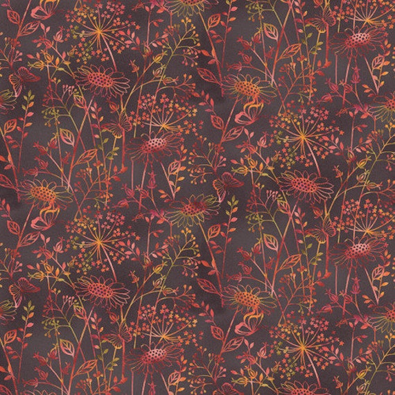 Canyon Birds, Wildflower Silhouette, 6770-38 Brown, By Jennifer Brinley, for StudioE Fabrics, sold by the 1/2 yard or the yard