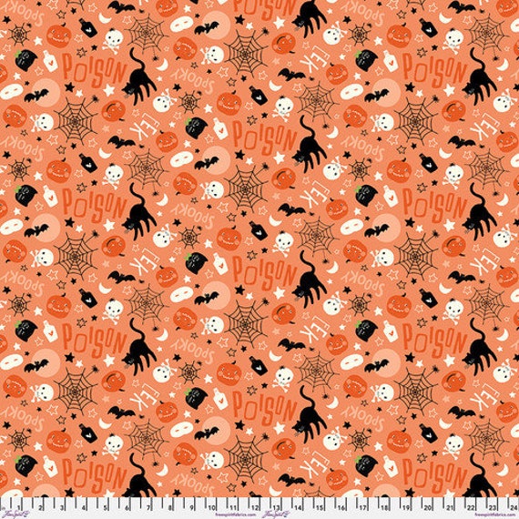 Fright Night - Peach , Haunted, by Brenda Walton, FreeSpirit Fabrics, sold by the 1/2 yard or the yard